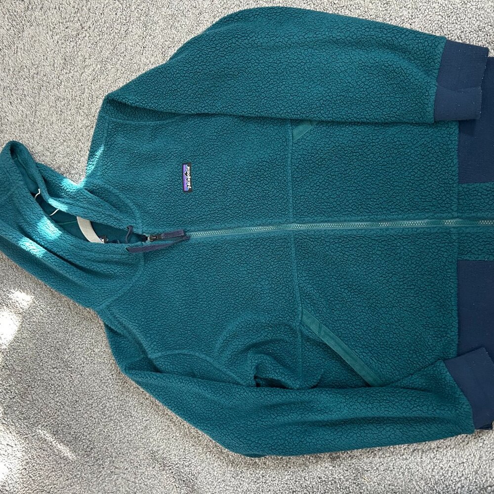 Patagonia Fleece Shearling Hoody Jacket Womens XL Dark Green